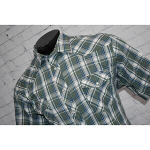 Wrangler Western Dress Shirt Mens Size XL Pearl Button Snaps Green Plaids